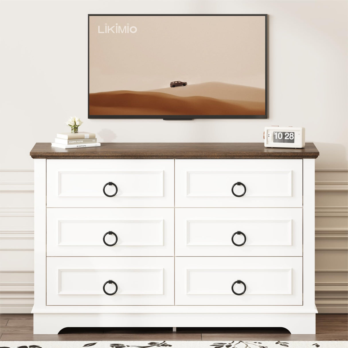 White Dresser for Bedroom, Wood Double Dressers & Chests of Drawers with 6 Drawers