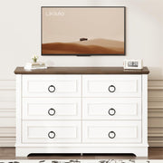 White Dresser for Bedroom, Wood Double Dressers & Chests of Drawers with 6 Drawers