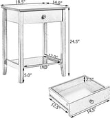 Nightstand Wooden 2-Tier Couch Sofa Side Table with Drawer, Storage Shelf