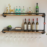 Wine Rack Wall Mounted 2 Tier, Hanging Floating Small Mini Bar Liquor Shelves