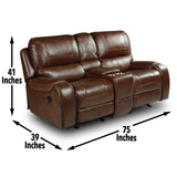 Manual Motion Glider Loveseat, Vegan Leather, 2-USB Charging Ports, 2-Cupholders, Dual