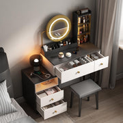 Makeup Vanity Desk with Mirrors and Light, Vanity Stool Set with Charging Station & 4