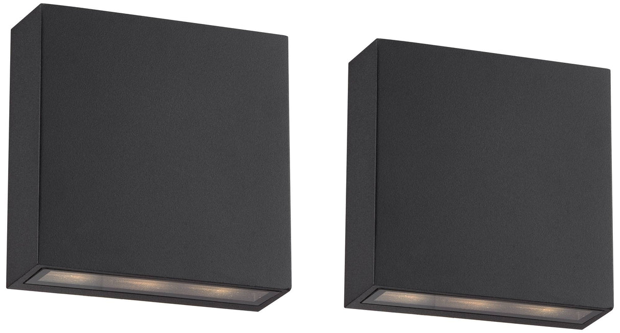 Possini Euro Design Stanford Modern Outdoor Wall Lights Set of 2 Black Metal LED Downlight 5 1/2" Tempered Glass for Exterior House Porch Patio Outside Deck Garage Yard Front Door Garden Home