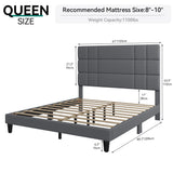 Queen Size Bed Frame Linen Fabric Upholstered Platform with Headboard and Strong Wooden Slats,