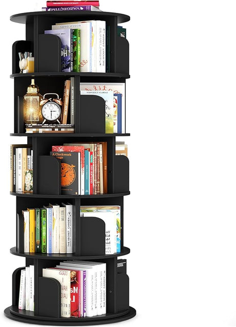 Bookshelf, Wood Corner Bookshelf, 360 Display Spinning Bookcase Storage Rack,