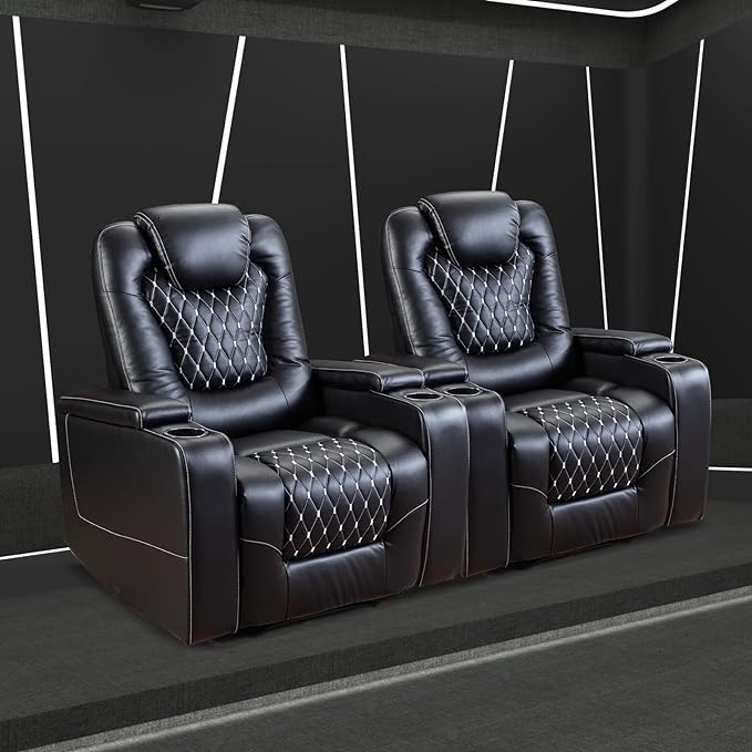 USB Ports and Cup Holders - Overstuffed Electric Home Theater Seating