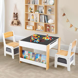 Kids Table and Chair Set,4 in 1 Toddler Desk with Storage Drawer,Wooden Activity Table