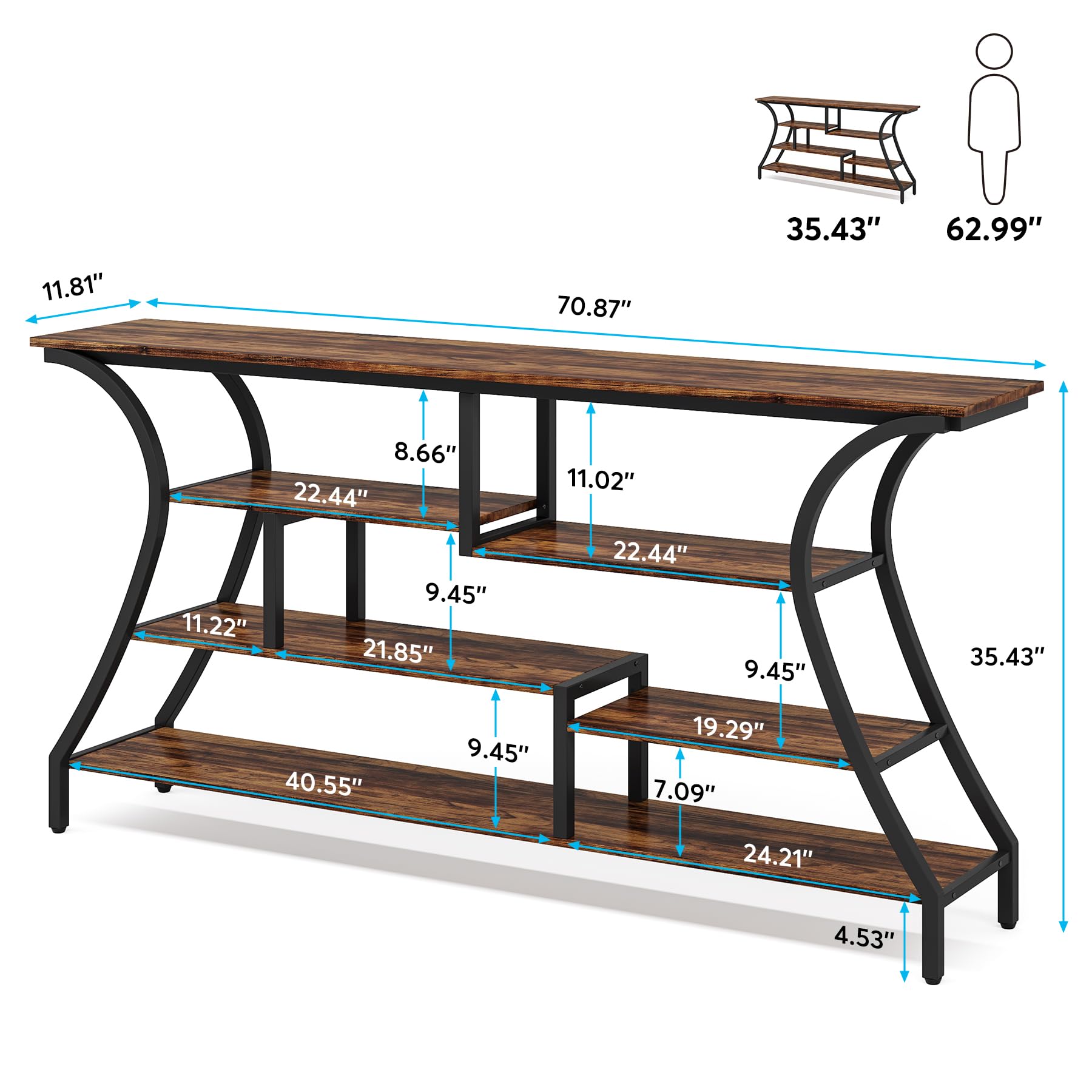 70.9 Inch Extra Long Console Table, Industrial Narrow Sofa Table