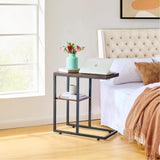 C Shaped End Table, Slim Side Table, Small End Table with Wheels, Snack Side Table