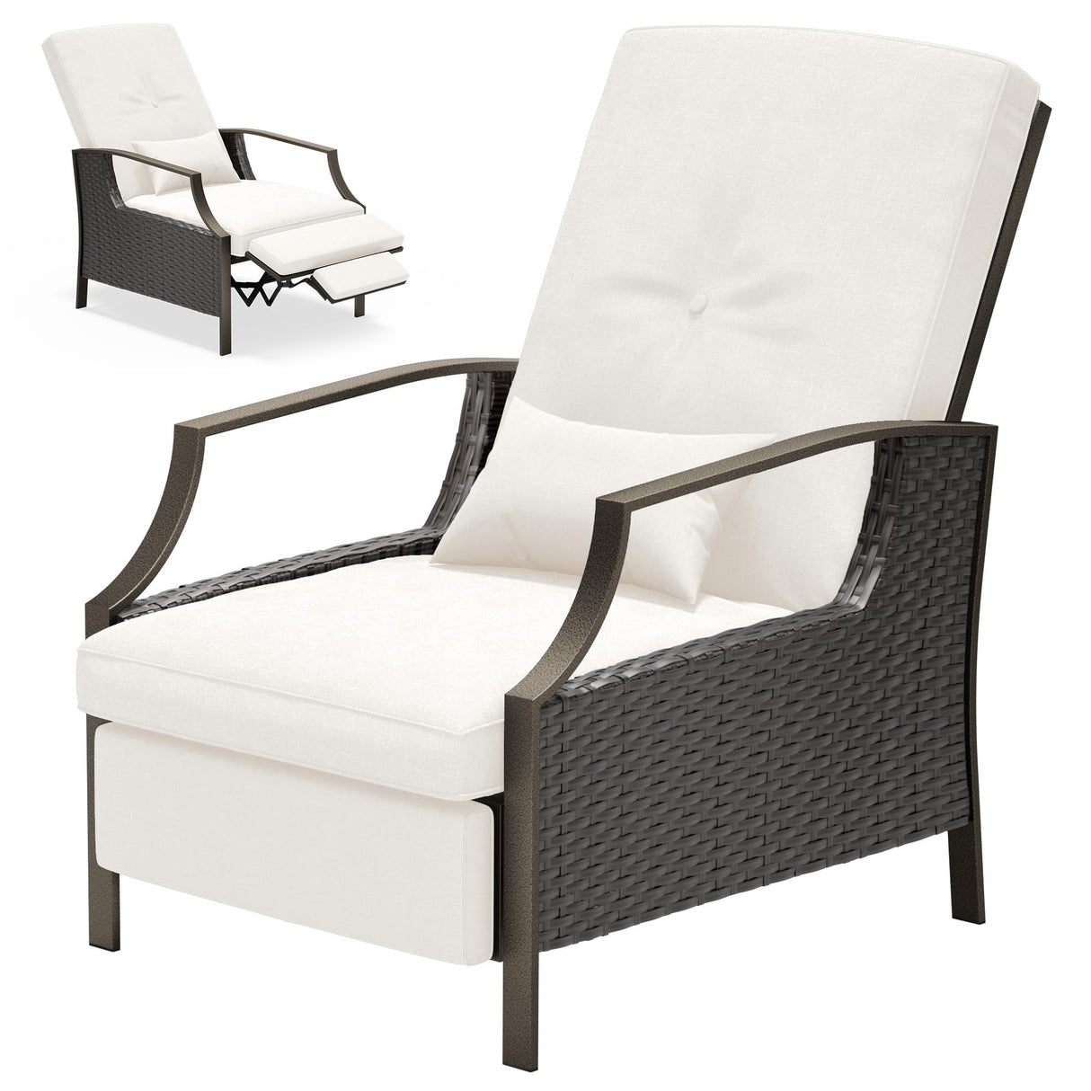 Outdoor Recliner Chair,PE Wicker Patio Lounge Chairs with Extended Footrest