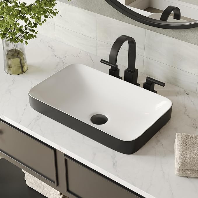 Vessel Sink, DeerValley 19'' x 12'' Semi Recessed Bathroom Sink Rectangular