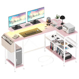 49" L Shaped Desk with Power Outlet & LED Lights, Reversible Corner Com