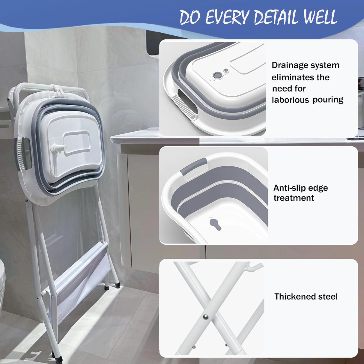 Portable Dog Bath Tub - Collapsible Elevated Pet Washing Station