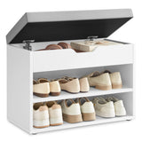 Shoe Bench with Cushion, Storage Bench with Padded Seat, Entryway Bench with 3 Storage Compartments,