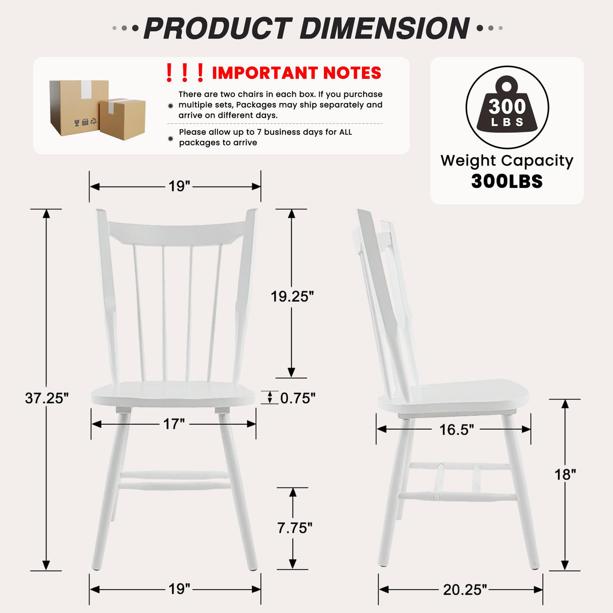 White Windsor Dining Chairs Set of 6 - Solid Wood Spindle Back