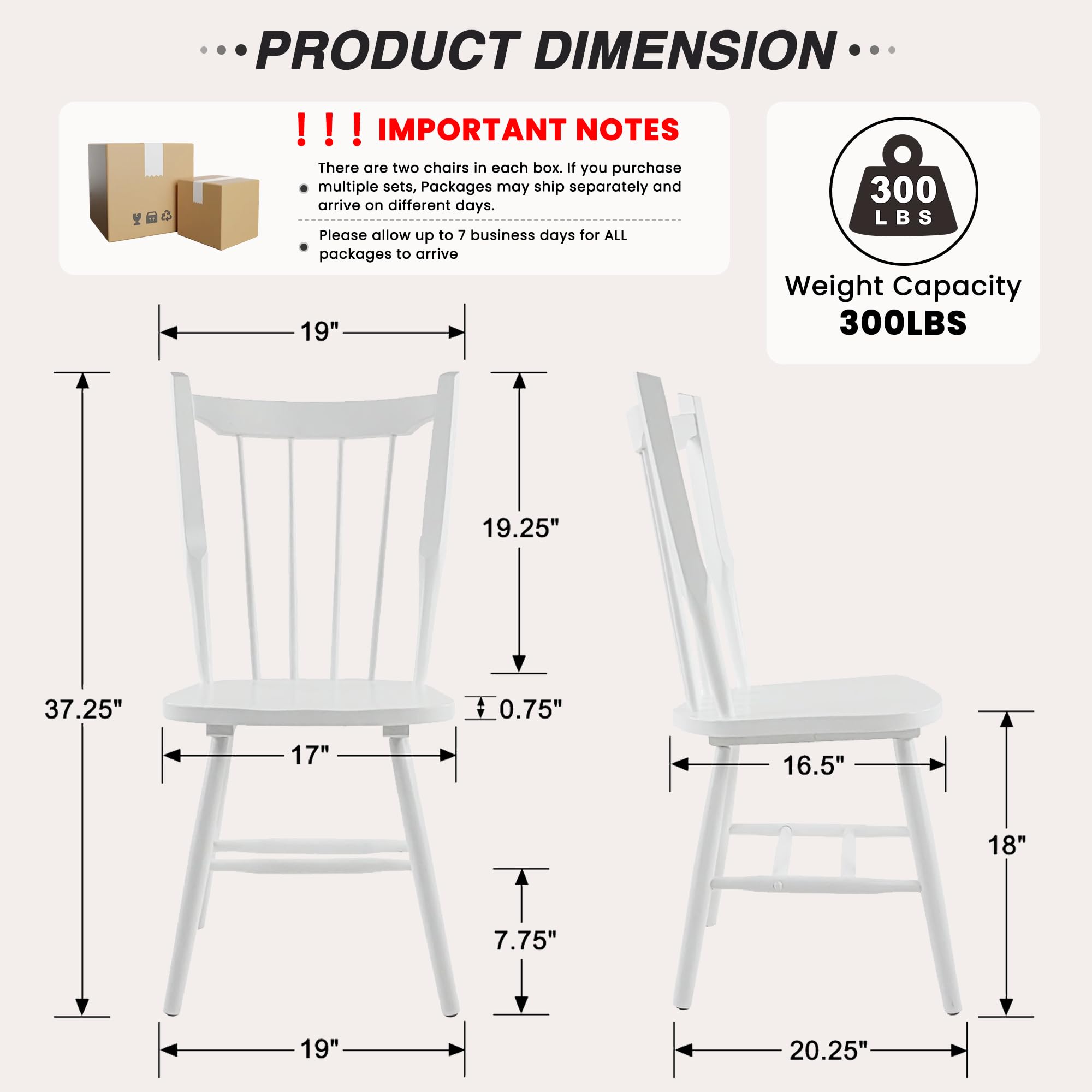 White Windsor Dining Chairs Set of 6 - Solid Wood Spindle Back