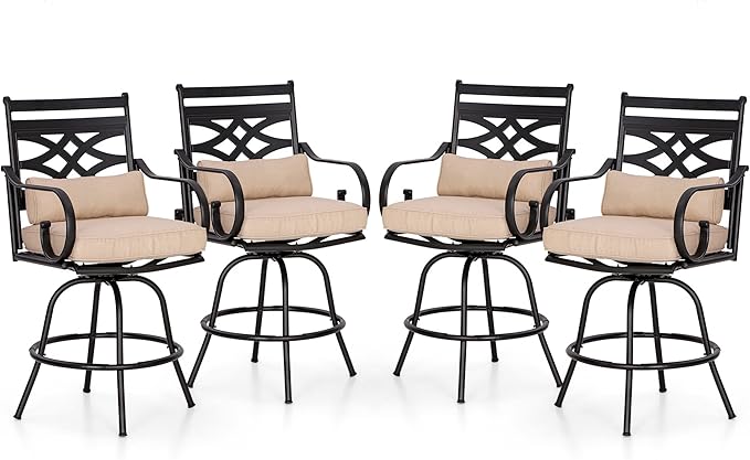 Outdoor Swivel Bar Stools Set of 2，Patio Counter Height Bar Chairs