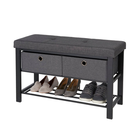 Shoe Storage Bench with Cushion Double Seat Shoe Rack Bench with Drawer -