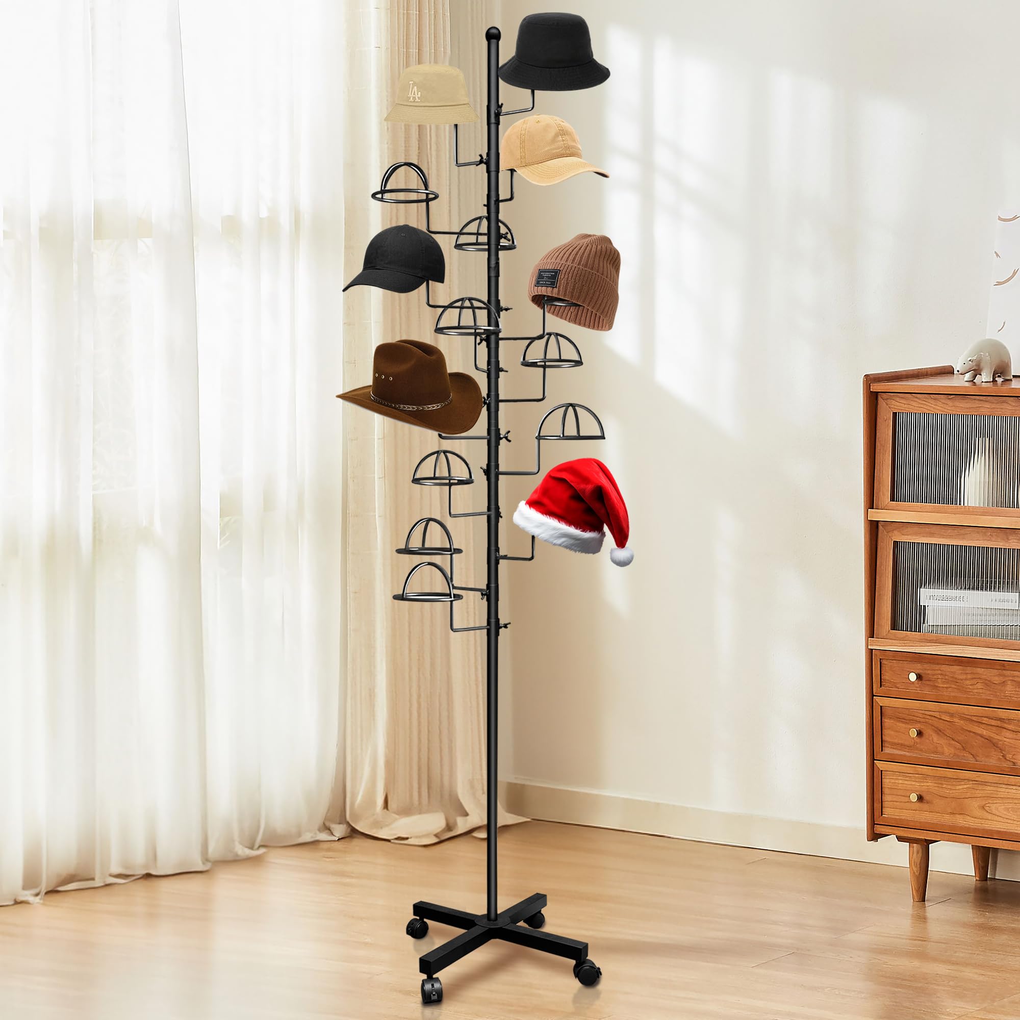 Hat Rack Stand 14 Hooks, Cowboy Hat Stand, Hat Display Rack Metal, Standing Hat Rack