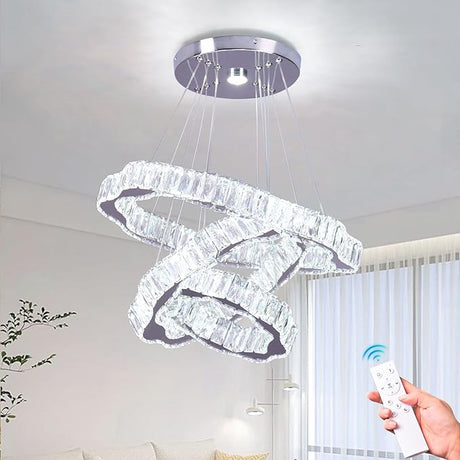 Modern Crystal Chandeliers 3 Rings Round LED Chandelier Fixtures DIY Pendant Lighting