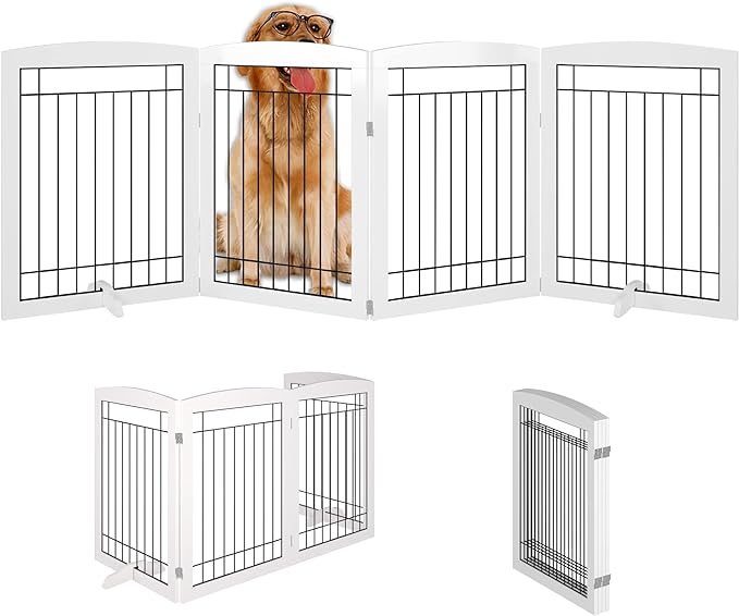 Folding Pet Gate 144" Wide, 30" Tall No-Assembly Wooden Dog Gate