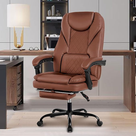 Guessky Executive Office Chair, Big and Tall Office Chair with Foot Rest Reclining Leather