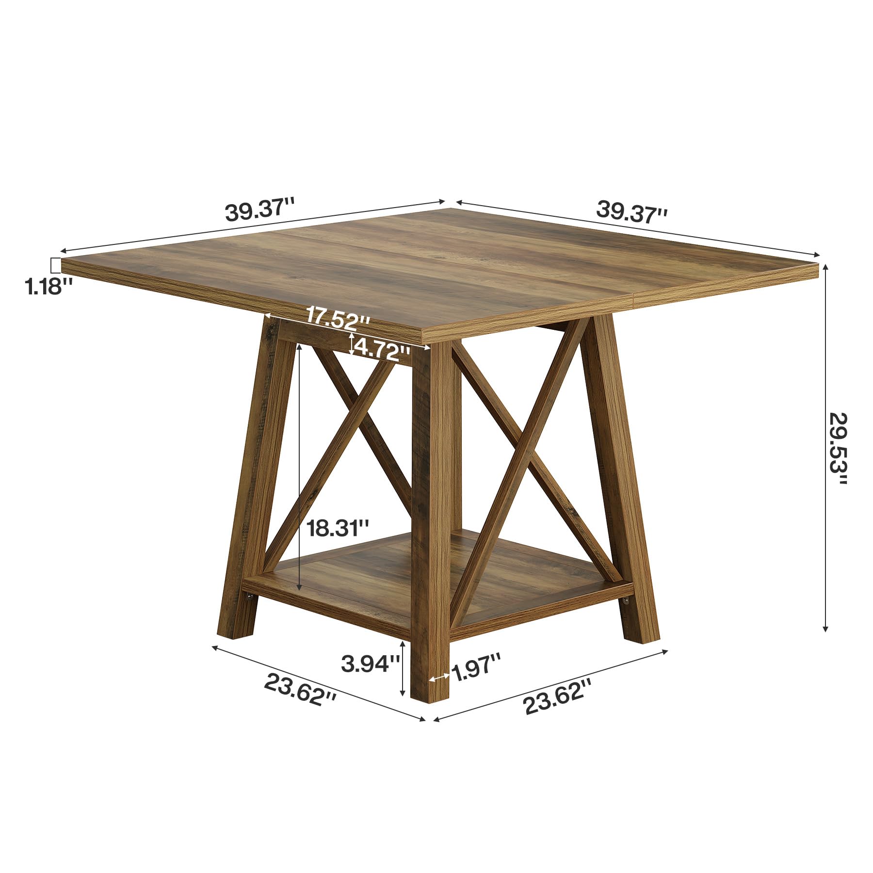 Square Dining Table for 4 with Shelf Storage