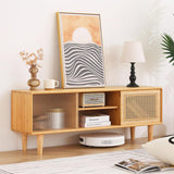 TV Stand for 55 Inch TV, Bamboo TV Cabinet with Adjustable Shelf and Storage, Boho