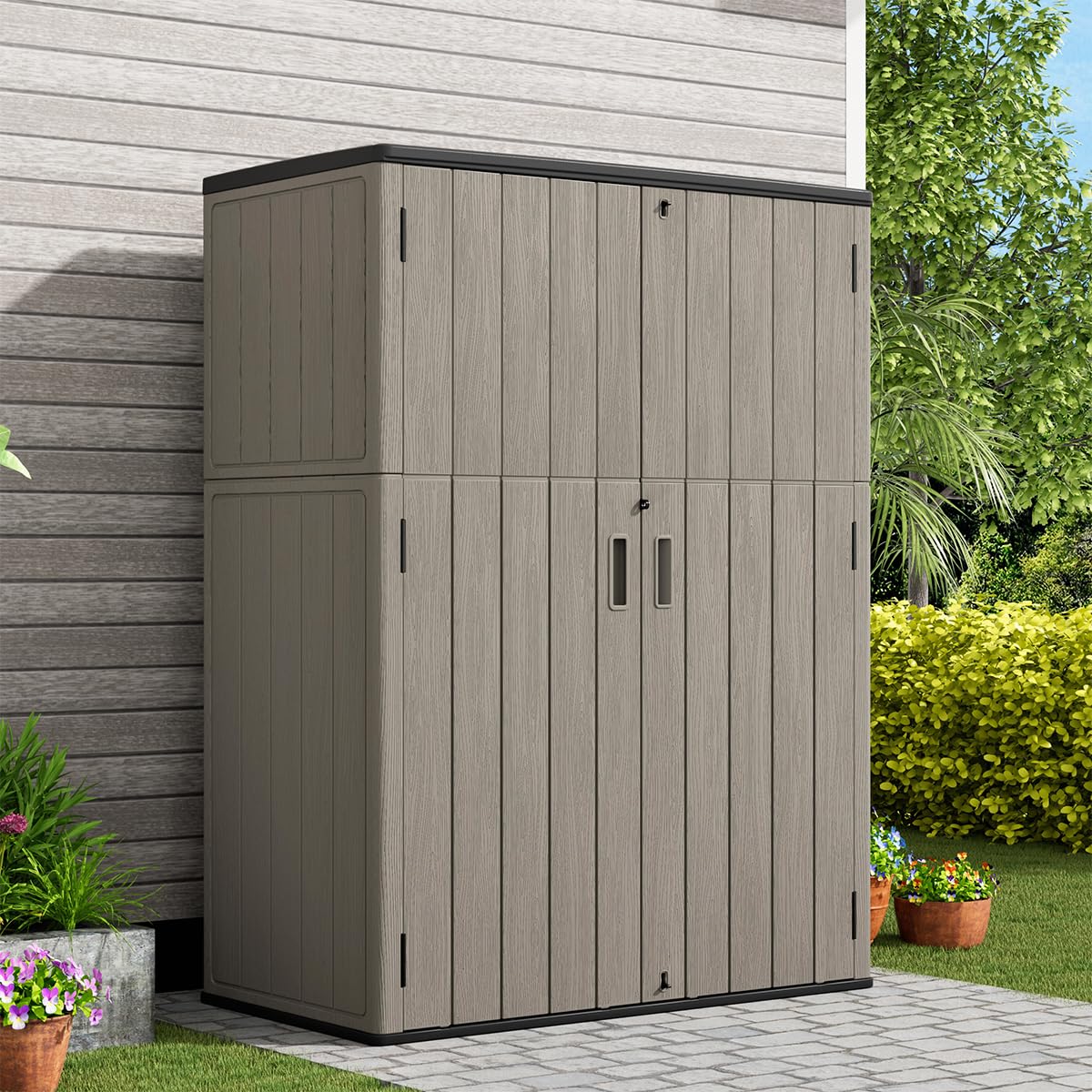 Outdoor Vertical Storage Shed,57 Cu.ft Outdoor Storage Cabinet Waterproof
