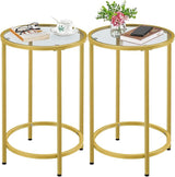 Round Accent Table Glass Top Sofa End Table w/Metal Frame, Protective Foot Pads