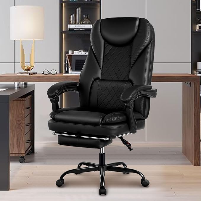 Executive Office Chair, Leather Reclining Big and Tall Office Chair with Foot Rest High