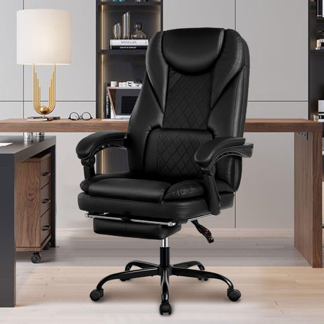 Guessky Executive Office Chair, Big and Tall Office Chair with Foot Rest Reclining Leather