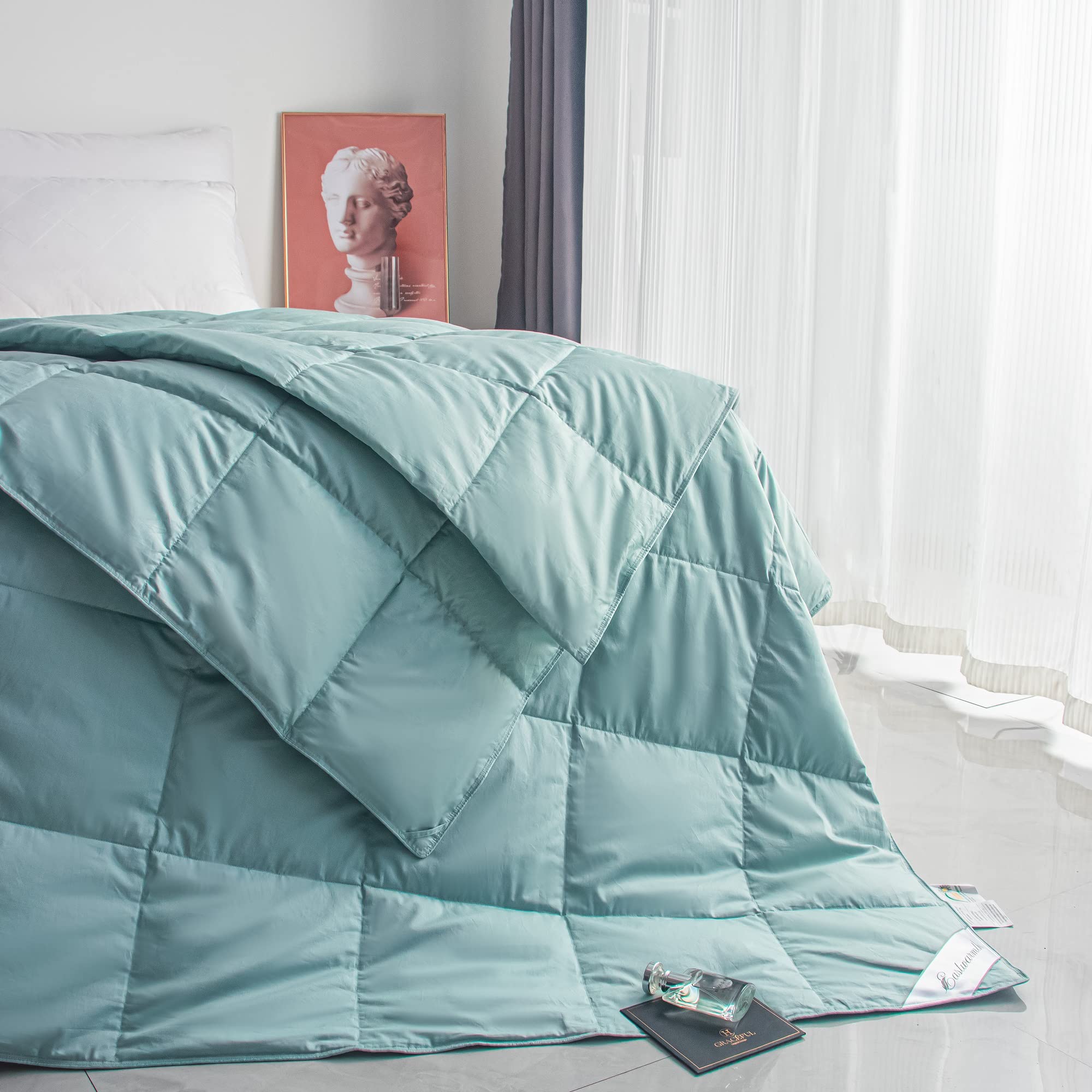 Down Comforter Blanket Duvet for Summer/Warm Weather,Ultra Soft Fabric, Lake Blue King Size