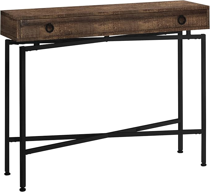 Console Sofa Accent Table, 42" L, Brown Reclaimed Wood-Look/Black Base