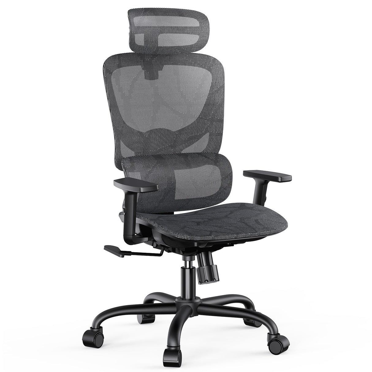 NOBLEWELL Ergonomic Mesh Office Chair with Flexible Adjustment Lumbar Support, High Back Desk Computer Chair with 2D Wide Headrest, Armrests, 130° Rocking Tilt, Home Office Chair for Long Hours, Grey