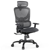 NOBLEWELL Ergonomic Mesh Office Chair with Flexible Adjustment Lumbar Support, High Back Desk Computer Chair with 2D Wide Headrest, Armrests, 130° Rocking Tilt, Home Office Chair for Long Hours, Grey