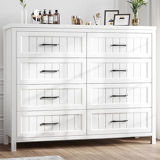 Farmhouse Dresser 8 Drawer Dresser for Bedroom, Large Wooden Dressers Double Grey Dresser with Deep Drawers Dressers for Living Room, Hallway, Entryway (Gray)