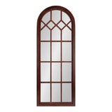 Gilcrest Traditional Arch Wood Framed Windowpane Wall Mirror, 18 x 47, Walnut Brown