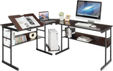 67 Inches L-Shaped Office Desk, Corner Computer Desk with Bottom Bookshelves & CPU Stand, Drafting Drawing Table with Tiltable Desktop, Corner Computer Workstation Home Office Desk