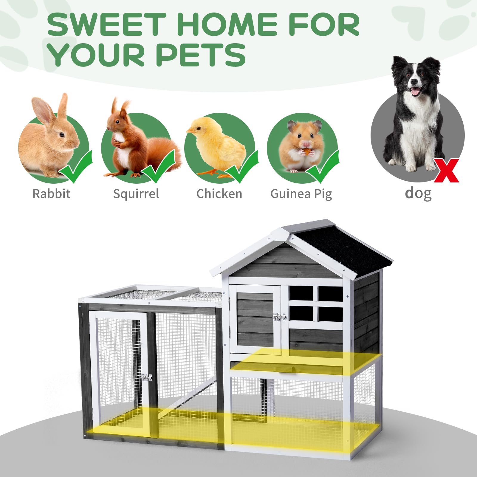 Rabbit Hutch, Small Wood Chicken Coop, 48" Guinea Pig Cage w/Pull-Out Tray