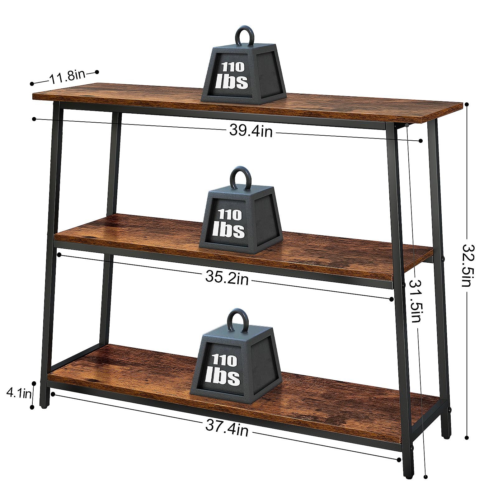 Narrow Console Table, Behind Couch Table, 39.4 Inch Sofa Table, 3-Tier Entryway Table,