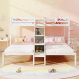 Twin Over Twin & Twin Bunk Bed, Triple Bunk Beds with 4-Step Storage Stair