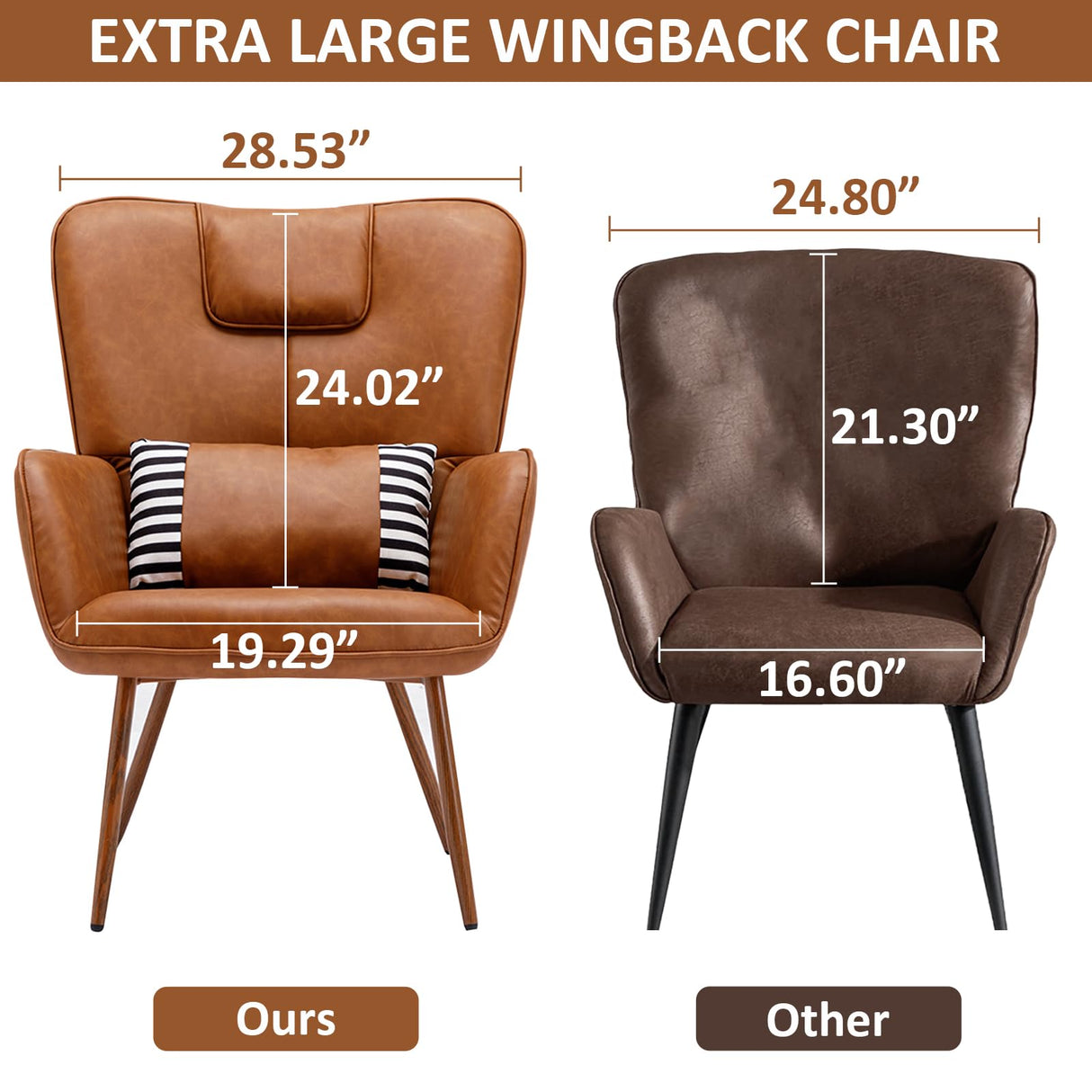 Faux Leather Wingback Chair, Arm Chair, Upholstered Living Room Chairs