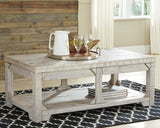 Fregine Farmhouse Rectangular Lift Top Coffee Table with Floor Shelf, Whitewash