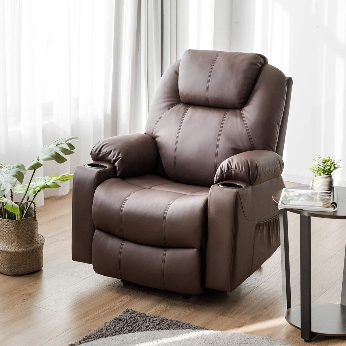 Power Lift Recliner Chair for Elderly, Faux Leather Electric Recliner w/Massage and Heating