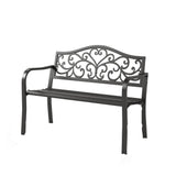 43 Inch Cast Iron Steel Frame Outdoor Garden Bench, Patio Furniture Chair Bench w/Floral