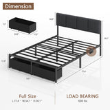 Full Size Upholstered Bed Frame with LED Lights & USB Charging