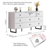 White 9 Drawer Dresser for Bedroom, Large Double Dresser with Wide Drawers,