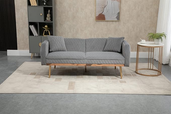 Velvet Loveseat Sofa, Modern Sleeper Sofa Couch with 2 Pillows