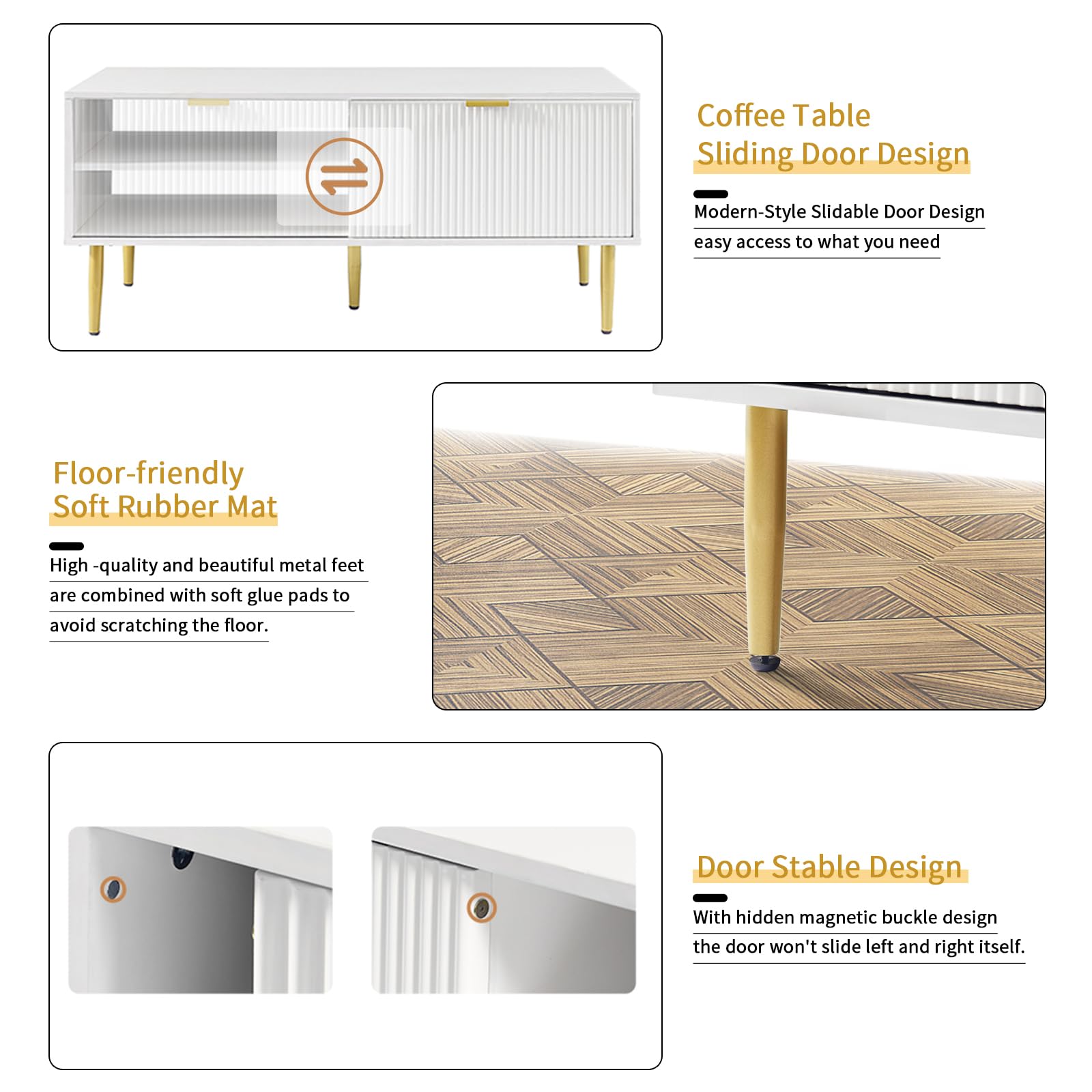 White Coffee Table, 48" Modern Center Table for Living Room